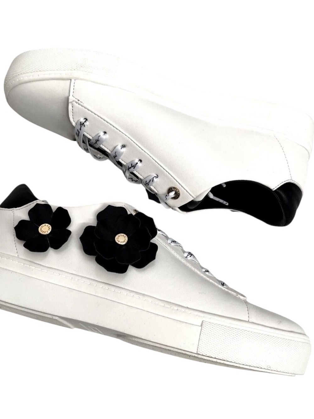 Karl Lagerfeld Paris White Floral Embellished Platform Sneakers NWOB Sz 8.5 - Picture 2 of 5